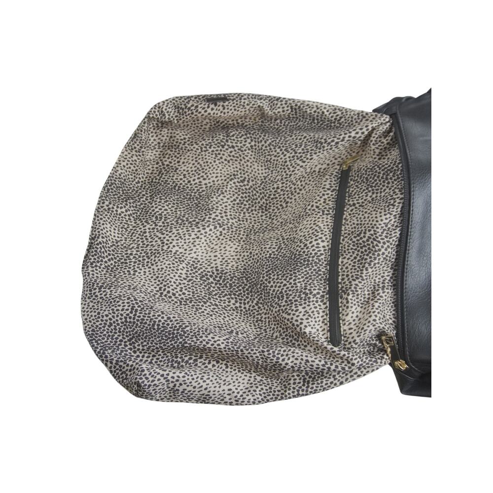 Black Woven Faux Leather Backpack Tote Animal Print Lining Laptop School Bag - Picture 11 of 16